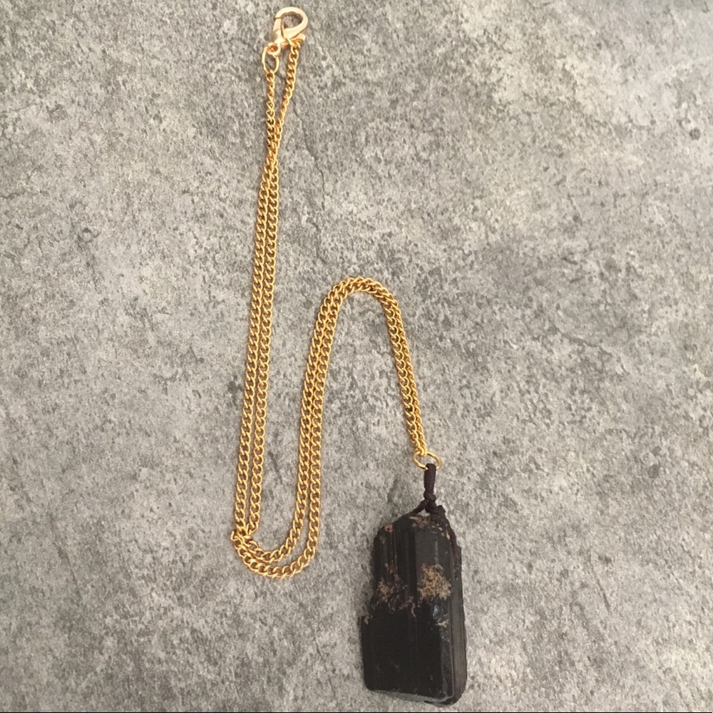 Black Tourmaline Gold Plated Necklace - Picture 2 of 8